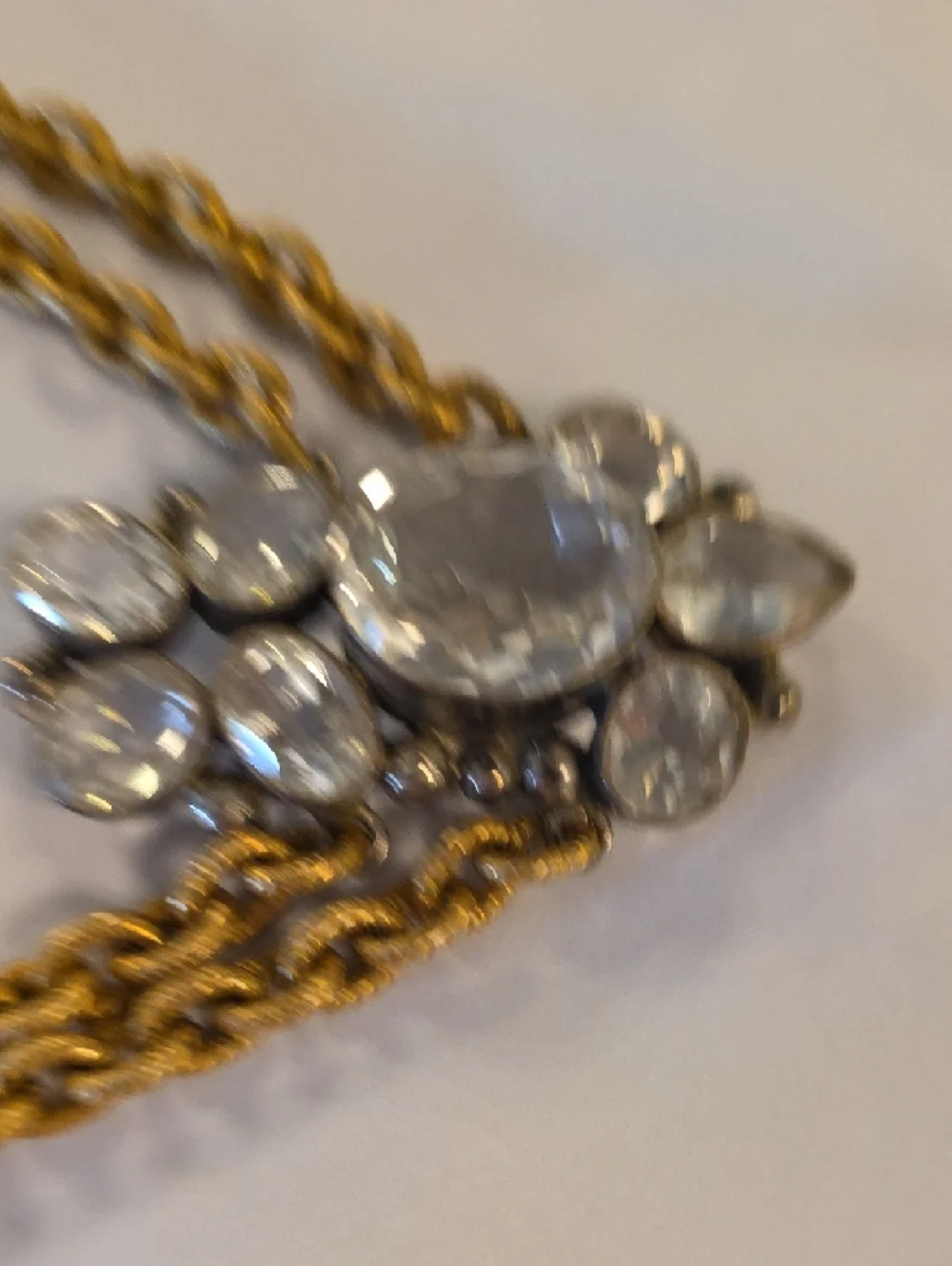 Gold-Tone Vintahe Crystal Statement Necklace - Clear Crystal Pendant - Picture 4 of 8